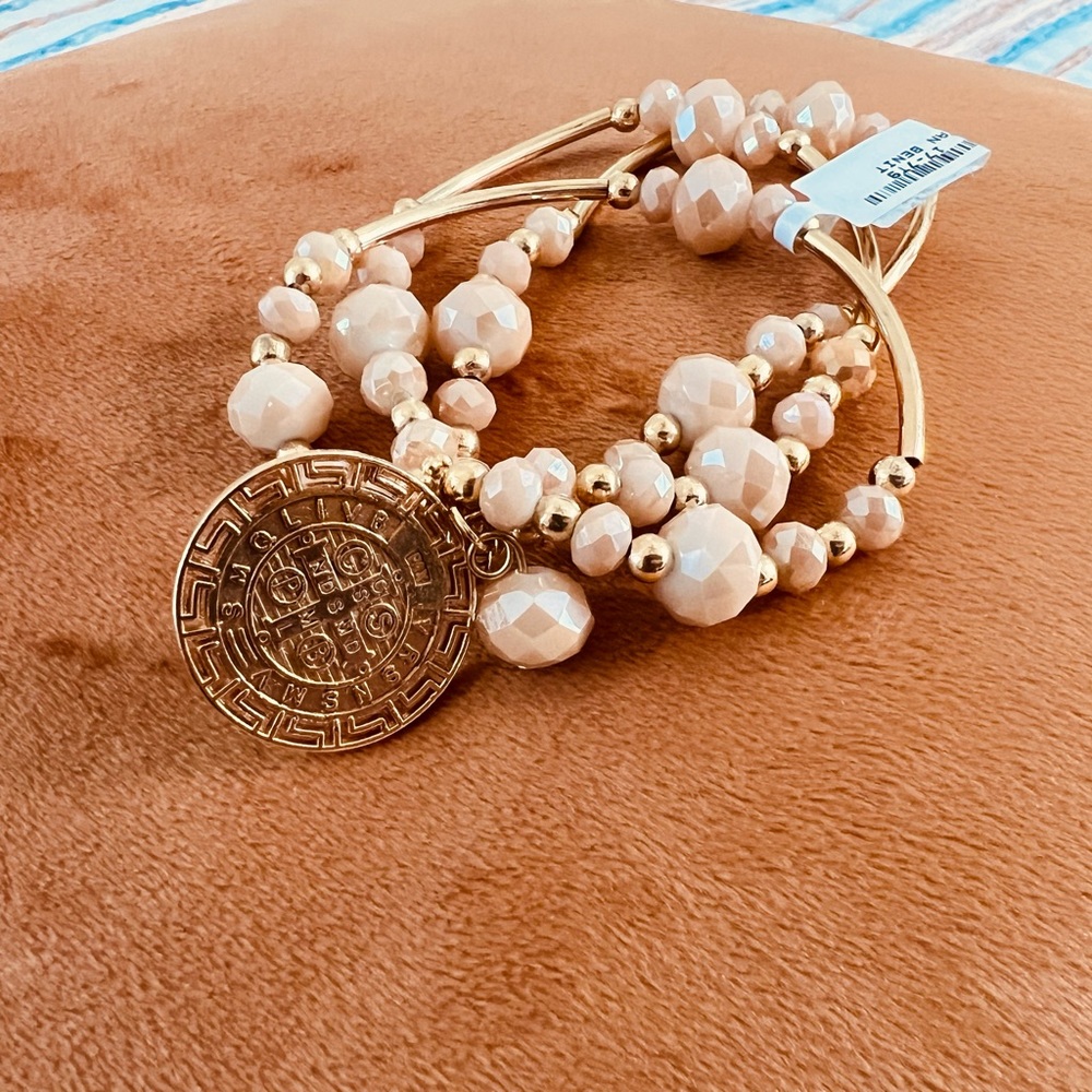 Triple, beaded bracelets. Costume jewelry.